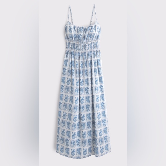 Abercrombie & Fitch Blue & White Smocked Tie-Front Maxi Dress Size XSP - Picture 5 of 16